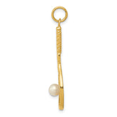 14K Gold Tennis Racquet Charm with Freshwater Cultured Pearl, Polished Finish